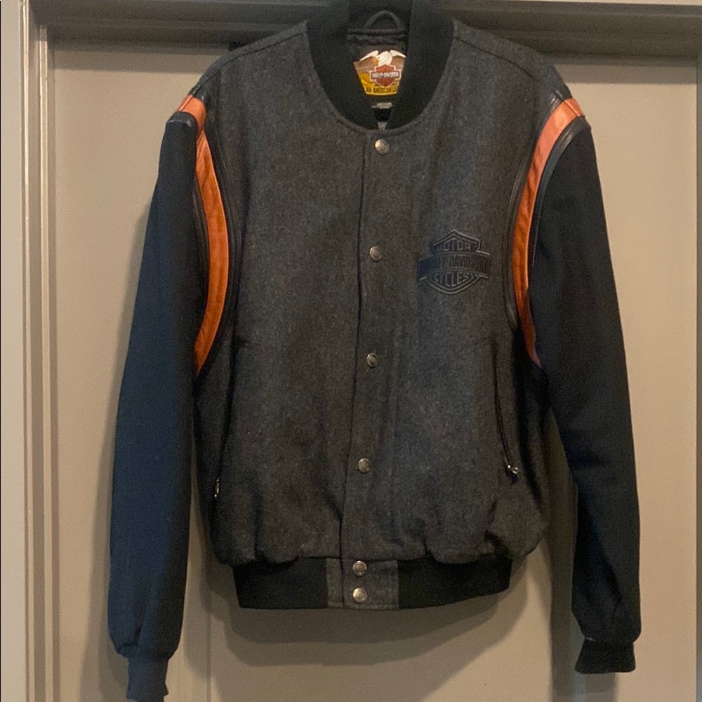 Harley-Davidson Black and Gray Wool/Rayon Jacket Mens Sz Large